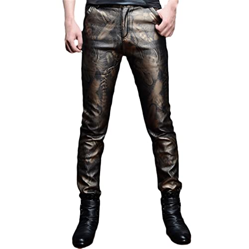 Pantalon de motard fin en similicuir WEGUKRI pour homme avec finitions zippées et motif floral