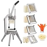 Heavy Duty Commercial Vegetable Chopper – Stainless Steel Blades – 6 Interchangeable Blades – Manual French Fry, Potato Dicer & Slicer for Restaurant & Home – Lever, 1/2", 1/4", 3/8",