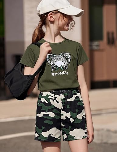 Image of mksodopy Girls Summer Clothse Graphic Print Front and Back High and Low Irregular T-shirt Cycling Shorts Set