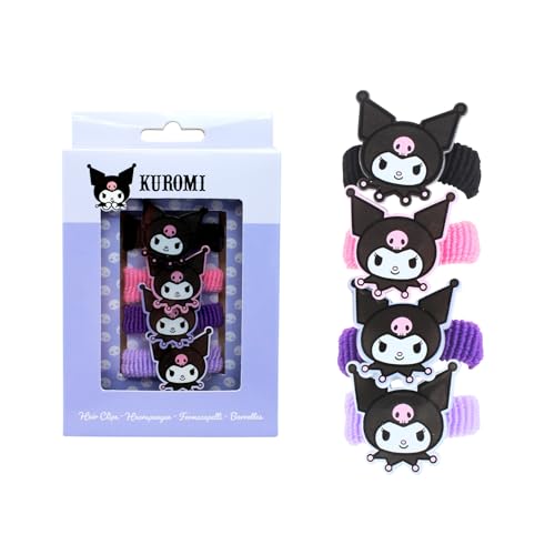 Joy Toy Kuromi Lot de 4 supports pour tresses dans un emballage cadeau 9 x 1,5 x 14 cm