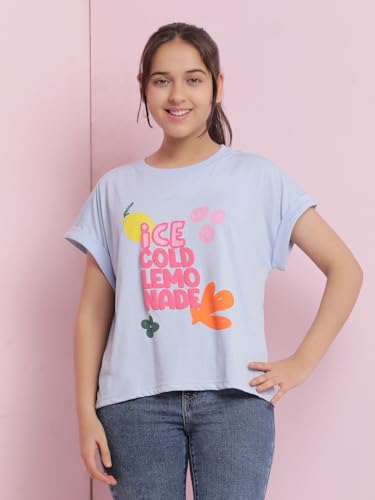 Image of Li'l Tomatoes Girls Crop T-Shirt | 100% Cotton | Graphic Printed Casual Top | Soft & Breathable Summer Wear | 9-16 Years