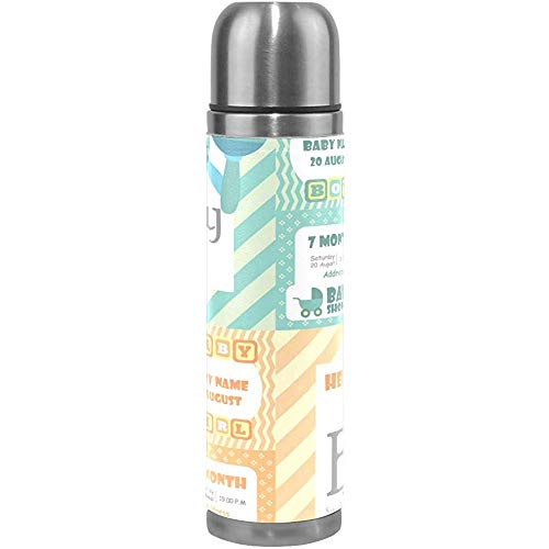 Carneg Thermos di caffè Baby Shower Collezione di Carte Ciclismo Sottovuoto Thermos Boccetta Bottiglie di Acqua in Acciaio Inossidabile + Bicchiere da Bere Top + Copertura in Pelle 17 oz / 500 ml