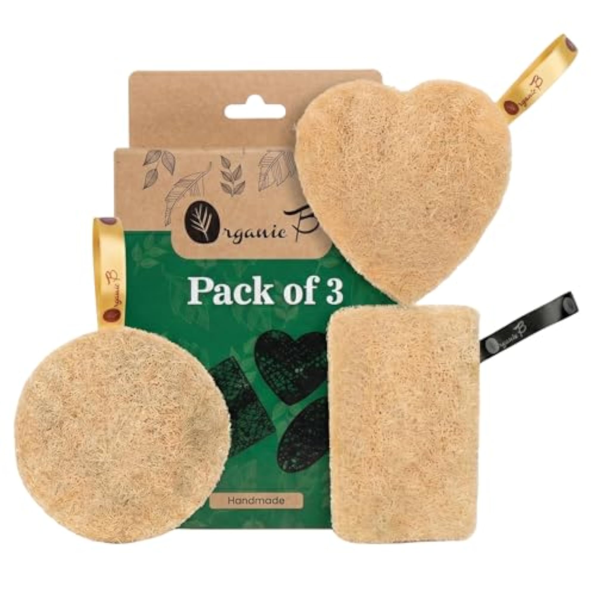 Natural Loofah Sponge Set of 3, Bath Loofah Scrubber