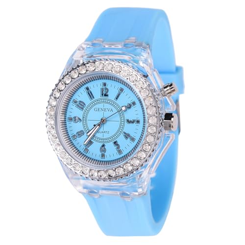 CdyBox Silicone Bling Women Men Watch LED Luminous Colorful Lights Sport Watches Wristwatch (Blue)