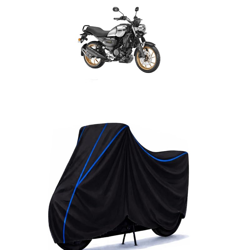 Image of FZ X Bike Cover Water Resistant Universal Motorcycle Rain | Heavy Duty UV Protection, Dust, Scratch Indoor Outdoor All Weather with Black Blue Piping Elastic