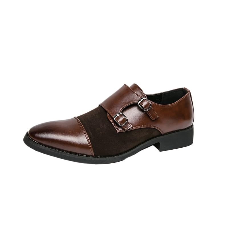 Two Tone Double Monk Dress Oxford Formal Shoes for Men Casual Party Calfskin Leather Breathable Office Slip Resistant Block Heel Anti-Slip Rubber Sole Shoe Slip On