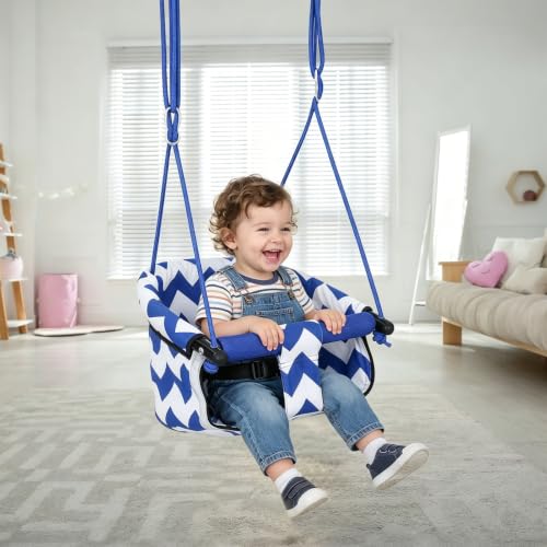 Babyschaukel - Kinderschaukel Outdoor mit weichem Sicherheitsgurt & verstellbarem Seil Kleinkind Schaukel für Innen & Außen Schaukel Outdoor zur Baby sensorischen Förderung (Blau)
