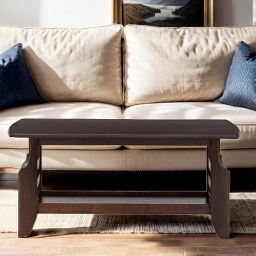 Image of Royaloak Muar Malaysian Wooden Coffee Table | Natural Finish | Elegant Beveled Top Design | Sturdy Wooden Legs| Solid Wood Veneer Top | Bottom Shelf | Coffee Table for Living Room | Coffee Table