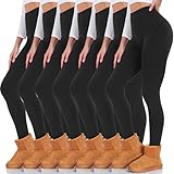 yeuG 7 Pack High Waisted Fleece Lined Leggings for Women Tummy Control Soft Workout Yoga Pants(Black(Fleece Lined),Large-X-Large)