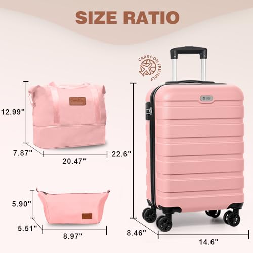 Image of AnyZip Luggage PC ABS Hardside Lightweight Suitcase with 4 Universal Wheels TSA Lock 20 24 28 Inch, Pink, 3 piece set(20 inch), Fashion