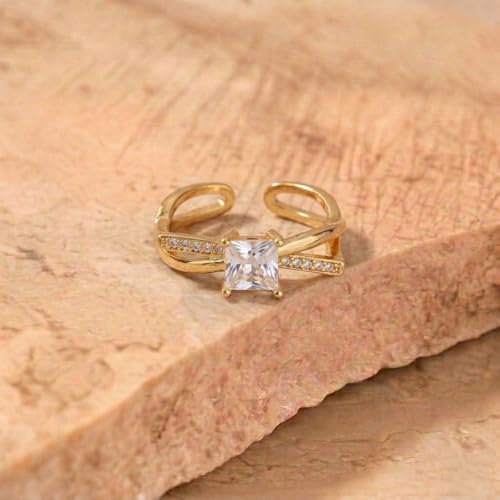 Image of SALTY Anti Tarnish Forever Radiance Gold Finger Ring for Women | Adjustable Fancy Jewellery Design | Fashion Accessories for Girls | Minimal Jewelry | Marriage, Birthday | Gift for Valentine Day