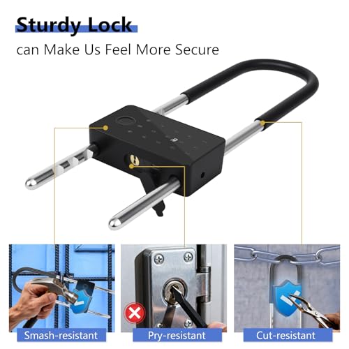 Long Shackle Padlock U Lock Bike Gate Combo U-Lock Adjustable Shackle, Lock with Fingerprint, Keypad Code, App Control, Auto Lock- Suitable for Bicycles, Glass Doors - image 6
