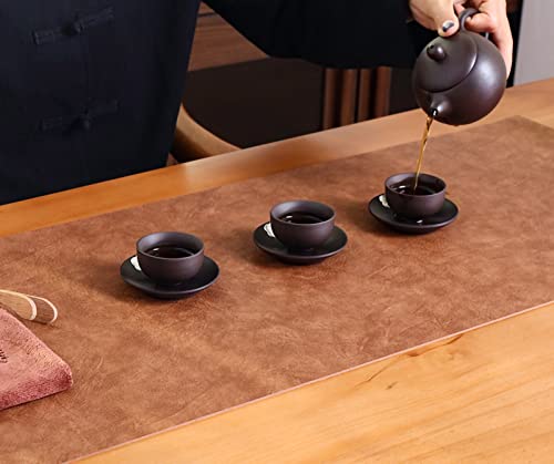 Chemin de table en cuir marron style rétro et set de table léger - 3