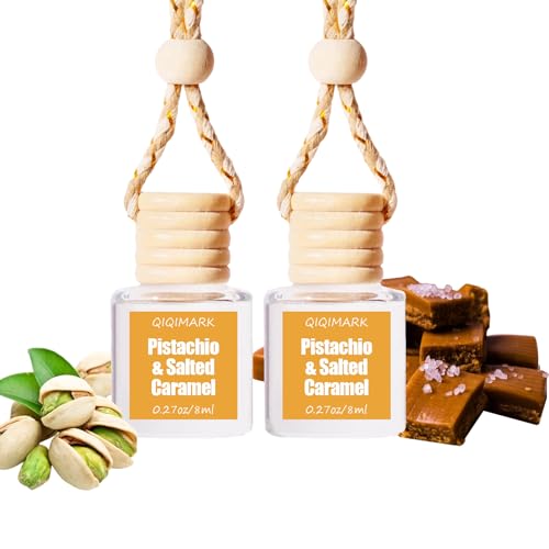 Image of Car Air Freshener Diffuser 2 Pack Hanging Air Freshener Diffuser - Pistachio & Salted Caramel Fragrance Oil Air D iffuser for Car, 45+ Days Long Lasting Fragrance