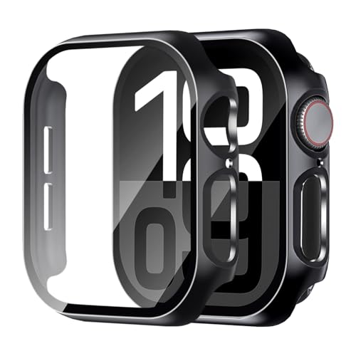 idudu 2 Pack Hard Case for Apple Watch Series 10 Series 11 [2025] 46mm Screen Protector Built-in Full Tempered Glass [Touch Sensitive] Slim Bumper Protective Cover iWatch S10 S11 Accessories