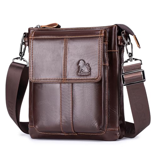Sac bandoulière homme cuir vintage Pundarika | Sacoche homme multipoche avec sangle réglable