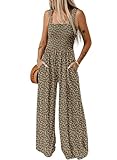 Dokotoo Womens Casual Loose Overalls One Piece Sleeveless Jumpsuits for Women Stretchy Wide Leg Long Pant Rompers Jumpsuit with Pockets Printed 2025 Fashion Small Green