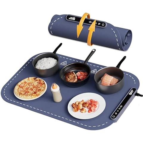 Magic Mill Food Warming Mat - Electric Warming Tray, 3 Temperature Levels, 10s Fast Heating Silicone Surface, Rollup Buffet Heat Pad, Non-Slip Feet Protect Countertops, Ideal for Parties, Home, Travel Cover