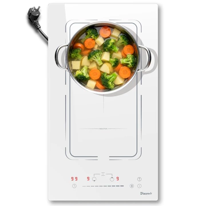 Placa inducción Disaenvir de 2 Fuegos Empotrable, Blanco, 30 cm, 3500 W, enchufe de 220 V, 9 Niveles de Potencia, Función Boost, Temporizador y Protección Antitoque, Flexible