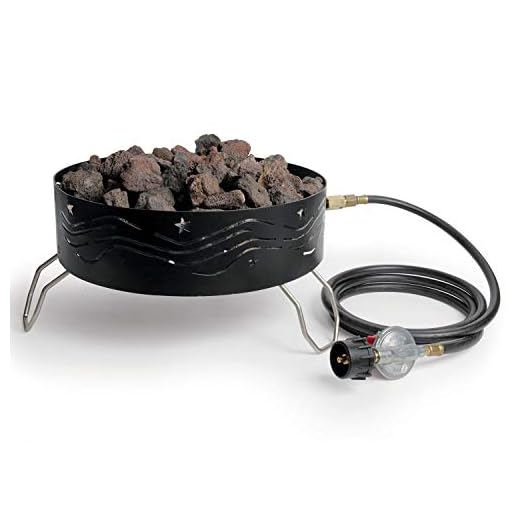 Camco 58041 Portable Campfire Outdoor Propane Heater Compact Fire Pit with Lava Rocks for Camping, Tailgating, and Patios, Black