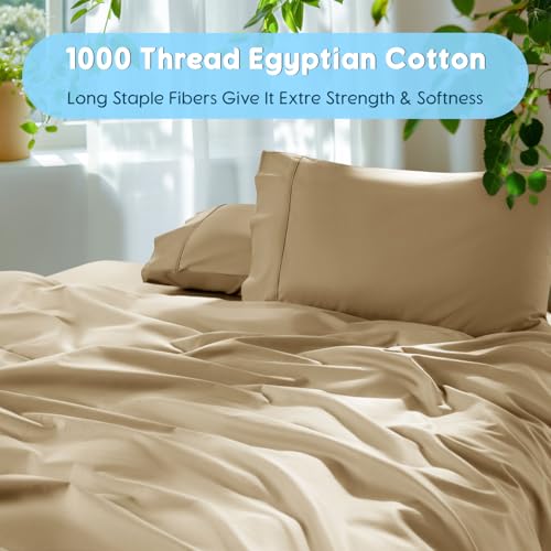 Image of SONORO KATE 1000 Series 100% Egyptian Cotton King Sheets,Extra Deep Pocket