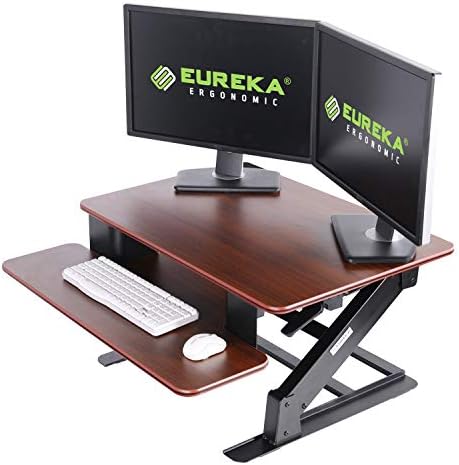Eureka Ergonomic 32” Height Adjustable Sit-Stand Desk Converter | Cherry