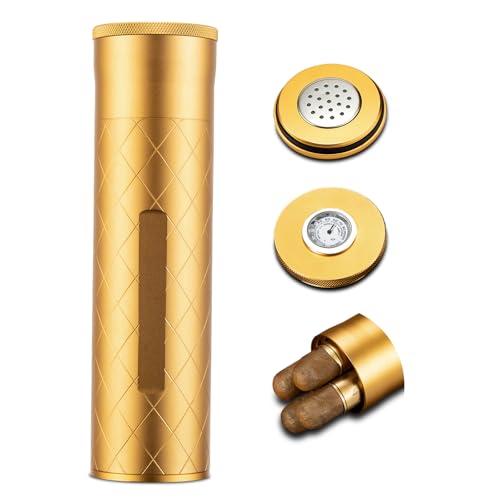 Humidificateur de voyage hermétique CIGARLOONG étui de protection cigares carreaux dorés