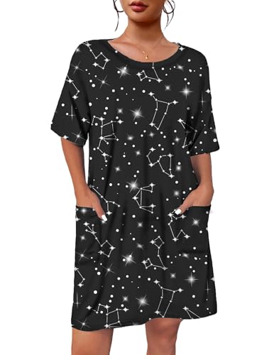 Image of Ekouaer Sleep Shirts for Women Nightgown Short Sleeves T shirt Night Dress Round Neck Womans Nightgown with Pocket S-XXL