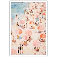 Vintage Coast Cowgirl Canvas Wall Art Pink Beach Umbrella Poster Beach Pastel Coastal Girly Preppy Prints Painting Summer Surf Trendy Wall Decor For Home Bedroom Dorm 24x36in Unframed