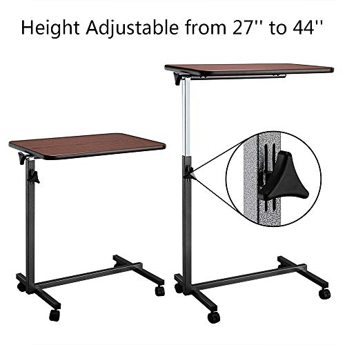 Shyneer Tilting Bedside Table with Wheels & Brake - Adjustable for Hospital and Home Use, Dark Wood Grain
