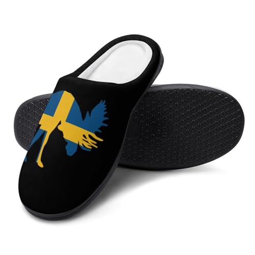 Moose in Swedish Flag Women's Cotton Slippers Indoor Outdoor Slip-on Warm House Shoes with Anti-Skid Rubber Sole3