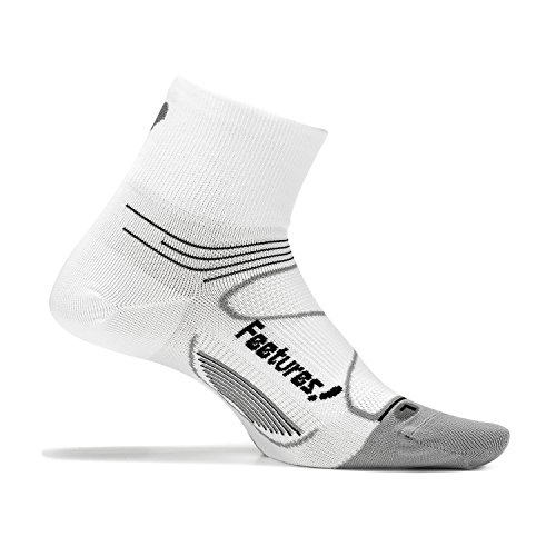 Feetures! - Elite Ultra Light - Quarter - White/Black - Size Medium - Athletic Running Socks
