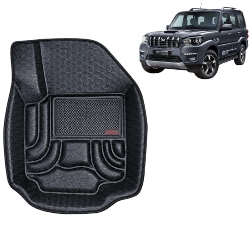 Image of OTO2EYE Car Floor Mat 4.5D Compatible for Mahindra Scorpio Classic (2019 to 2022) All Model, 100% Waterproof Tray Shape, Set of 4 Pieces, Top Notch PVC 4.5D Foot Mats, Washable, 1 Year Warranty