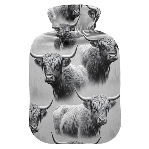 Cool Highland Rinder-Wärmflasche mit weichem Bezug, Fußwärmer mit weichem Bezug, Wärmbeutel zur Linderung von Nacken- und Schulterschmerzen, Größe S