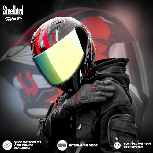 Image of Steelbird SBA-20 Strange ISI Certified Flip-Up Graphic Helmet for Men with Inner Silver Sunshield