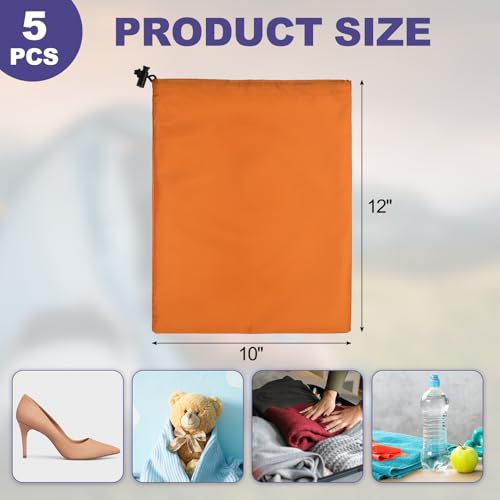 uxcell 5Pcs 210D Polyester Drawstring Bag with Toggle, 10 x 12 Inch Waterproof Travel Storage Bag Foldable Stuff Sack Cinch Sack for Gym Travel Hiking Yoga Clothes Organizer, Orange2