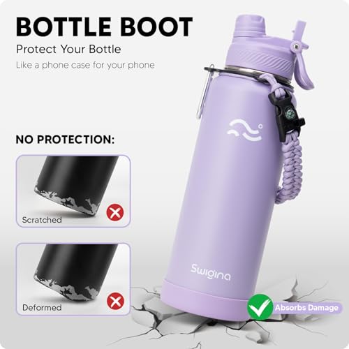 Image of Swigina [2-IN-1 LID] Insulated Water Bottle with Silicone Boot (36hrs Cold /18hrs Hot) - DIY Stickers, Leakproof, BPA Free, 40 oz
