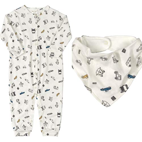 Macacão Manga Longa Bebê Menino Bandana 100% Algodão Up Baby Carrinhos Bege (RN 0-3 meses)