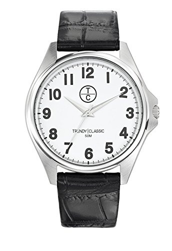 Montre homme quartz analogique cadran blanc bracelet cuir noir CC1018-01