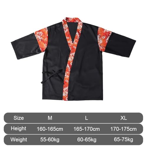 Veste de chef japonais avec imprimé de vagues unique et manches 3/4