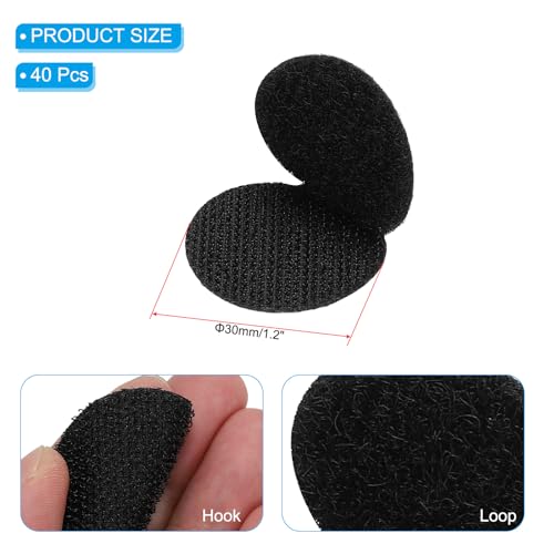 Image of PATIKIL 1.2 Inch Round Adhesive Hook and Loop Dots, 40 Pairs Circle Double Sided Sticky-Back for Home Office Crafting Car Phone Mount, Black
