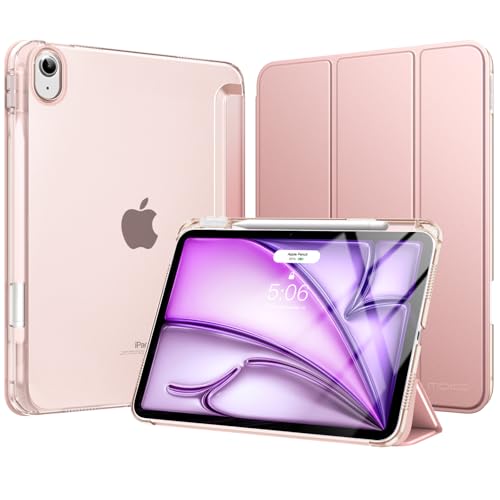 MoKo Cover per iPad Air 11 Pollici Case (M4/M3/M2) 2026/2025/2024, iPad Air 5a/4a Gen 10,9' 2022/2020 con Portapenna, Cover Trifold Sottile e Leggera con Retro in PC Rigido Traslucido, Oro Rosa