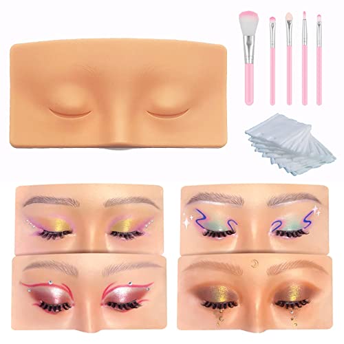 Makeup Practice Face, 3D Silicone Makeup Mannequin Practice Board with 5 Makeup Brushes & Remover Pad, Easy Makeup Apply & Removal Professional Makeup Artists&Beginners to Practice Eyesmakeup(Yellow)