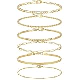 Syylqyr 6 PCS Gold Anklets for Women, Anklets for Women Gold, Women's Anklet Adjustable Ankle Bracelets Set (20cm+5CM) for Womens and Girls, Ankle Dainty Beach Foot Chain