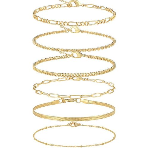 Syylqyr 6 PCS Gold Anklets for Women, Anklets for Women Gold, Women's Anklet Adjustable Ankle Bracelets Set (20cm+5CM) for Womens and Girls, Ankle Dainty Beach Foot Chain