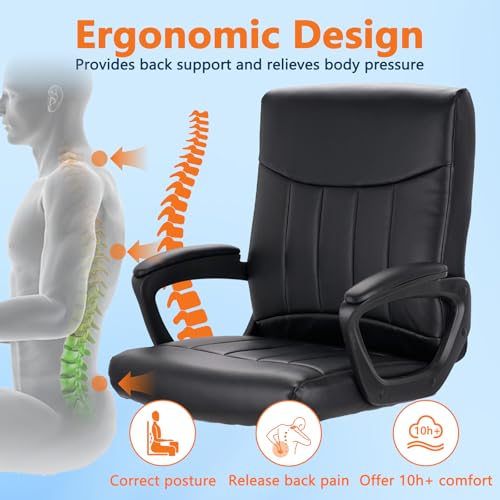 Image of CLATINA Leather Ergonomic Office Chair with Lumbar Support and Padded Armrestes, Swivel Rolling Executive Mid Back Computer Task Desk Chair for Home, Conference, Waiting Room, Black, 4 Pack