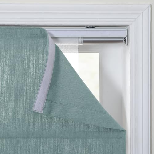 Image of TWOPAGES Isabella No Drill Cordless Roman Shade Linen Textured Cotton Roman Blind for Windows, Custom Made Room Darkening Blackout Roman Window Shade, Hardware Included, Slate Blue, 1 Piece