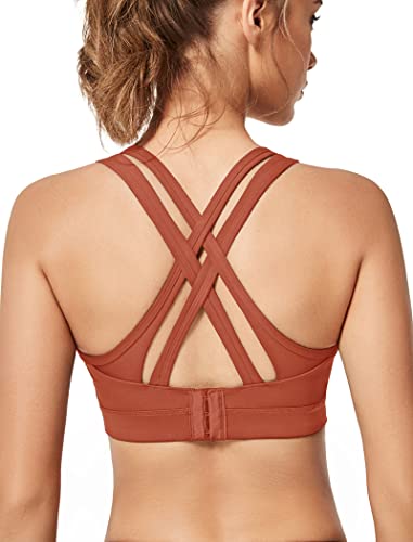 Image of Yvette Women High Impact Sports Bras Criss Cross Back Sexy Running Bra for Plus Size, Orange Red, XL(AC)