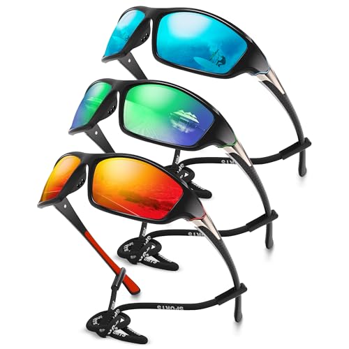 3 Pack Polarized Sports Sunglasses for Men, Mens Sunglasses Wrap Around UV Protection for Cycling Fishing Driving A05-glacial Blue/Green/Red