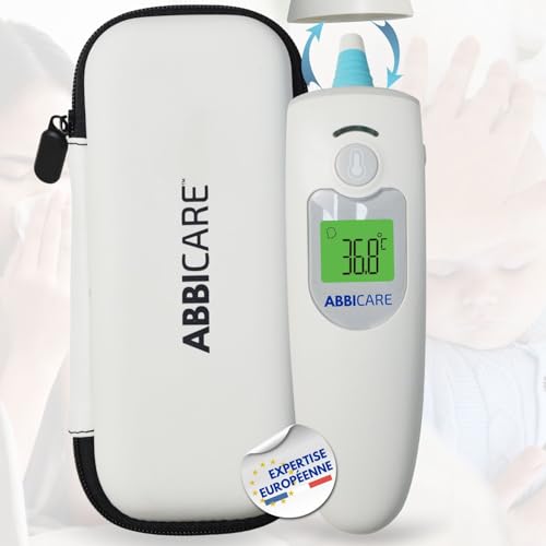 Termometro medico sin contacto ABBICARE™ infrarrojo digital | Frontal y auricular | Niño y adulto – Medición rápida en 1 segundo con estuche – Alta precisión – Uso doméstico y profesional